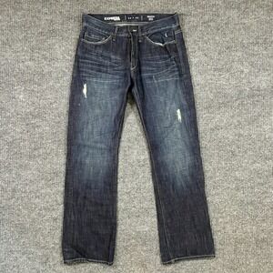 Express Rocco Bootcut Jeans Mens 32x32 Blue Denim Distressed Slim Fit Low Rise